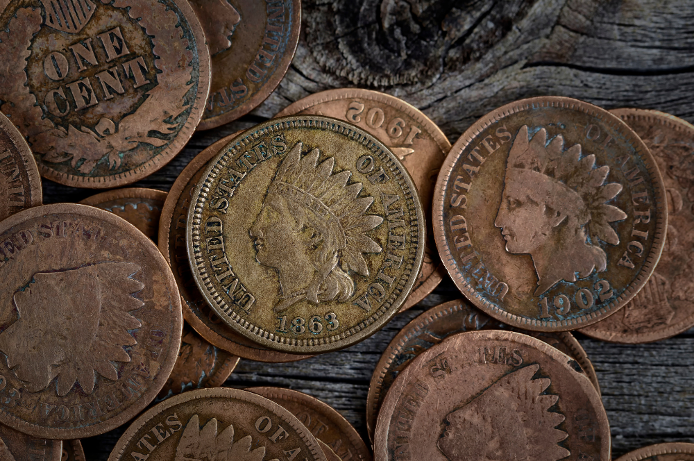 Old Indian Head pennies from the 1800s and 1900s – rare copper coins valued by Coin Buyers in Lubbock.